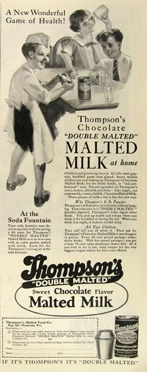 1927 Thompson's Malted Milk Ad ~ Double Malted