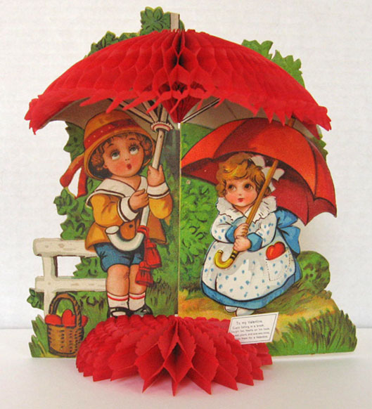 Children with Umbrellas Vintage Honeycomb Valentine