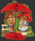 Children with Umbrellas Vintage Honeycomb Valentine