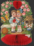 Children Under Wreath of Roses Vintage Honeycomb Valentine