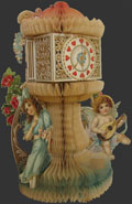 Clock Tower, Cupid ~ Large Antique Honeycomb Valentine