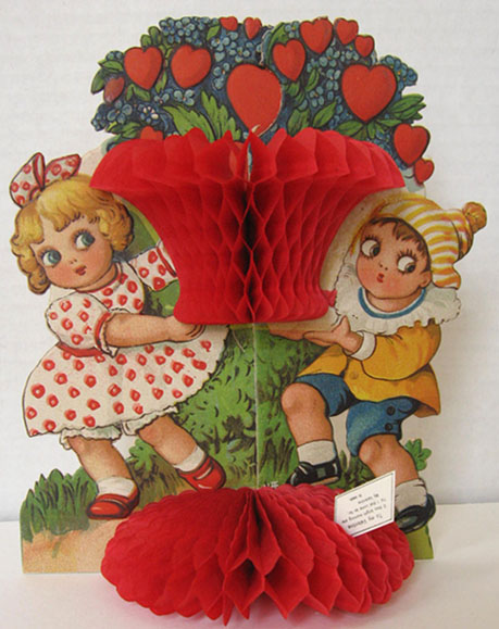 Children with "Heart" Bush Vintage Honeycomb Valentine
