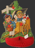 Boy Mailman Delivers Heart Vintage Honeycomb Valentine