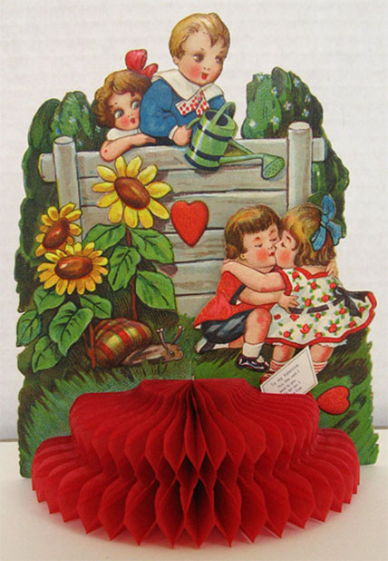 Children Kissing ~ Vintage Honeycomb Valentine