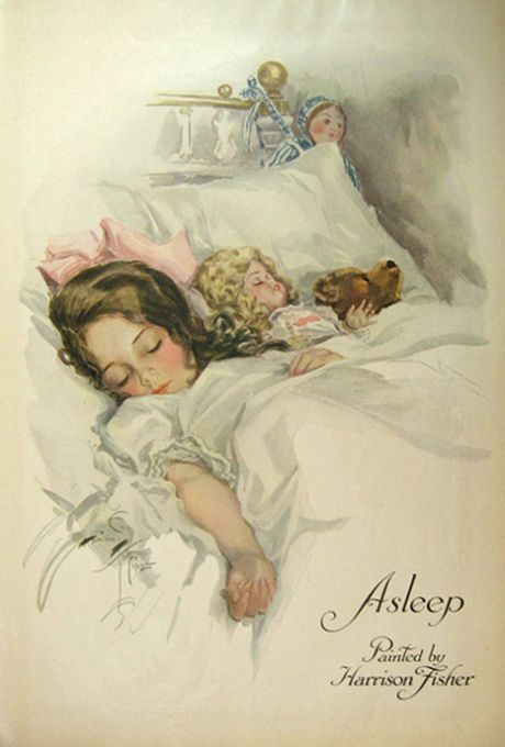 1912 Harrison Fisher Print ~ Child Sleeps with Doll