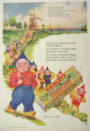 1928 Wrigley's Double Mint Gum Ad ~ Mother Goose Up-To-Date ~ Miller of Dee