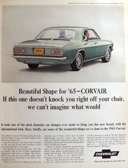 1965 Chevy Corvair Ad ~ New Shape for '65