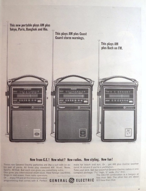 1964 GE Portable Radio Ad ~ Shortwave, Marine, AM/FM