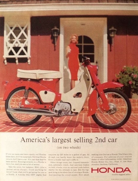 1963 Honda 50 Motorcycle Ad ~ Largest Selling 2nd Car