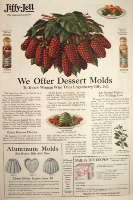 1918 Jiffy-Jell Gelatine Ad ~ Loganberry