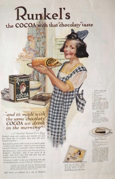 1919 Runkel's Cocoa Ad ~ Fudge Roll & Pie Recipe