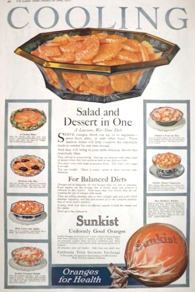 1918 Sunkist Oranges Ad ~ Salad & Dessert in One