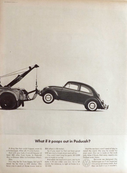 1964 Volkswagen VW Beetle Ad ~ Poops Out in Paducah