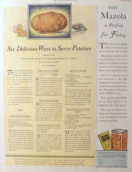 1928 Mazola Oil Ad ~ Potato Recipes