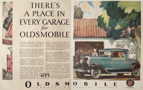 1929 Oldsmobile Sedan Ad ~ A Place in Every Garage