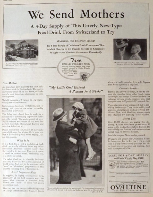 1929 Ovaltine Ad ~ Utterly New Type Food-Drink