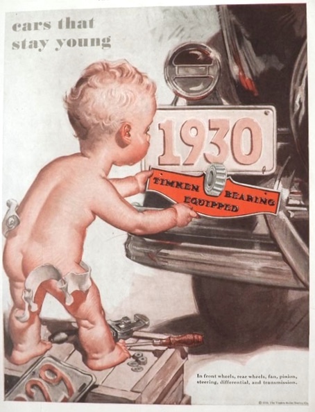 1930 Timken Bearings ~ Baby with License Plate ~ Leyendecker?