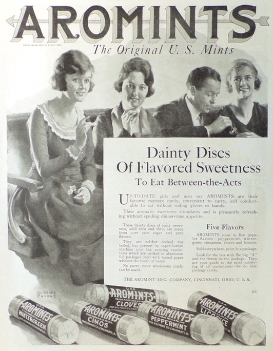 1919 Aromints Candy Ad ~ Dainty Discs of Flavored Sweetness