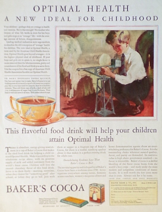 1928 Baker's Cocoa Ad ~ Boy with Erector Set