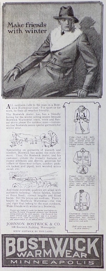1920 Bostwick Warm Menswear Ad ~ Make Friends with Winter
