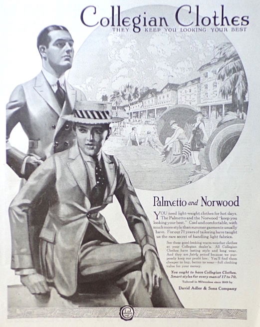 1920 David Adler Collegian Men's Clothing Ad ~ Palmetto & Norwood