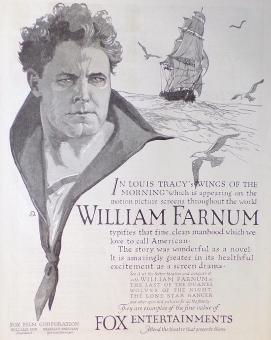1919 William Farnum Movie Ad ~ "Wings of the Morning"