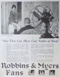1920 Robbins & Myers Electric Fan Ad ~ Cool Nights of Sleep