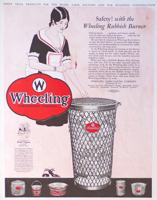 1928 Wheeling Metal Trash Burner Ad