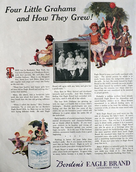 1923 Borden's Condensed Milk Ad ~ Graham Family, Rochester, NY