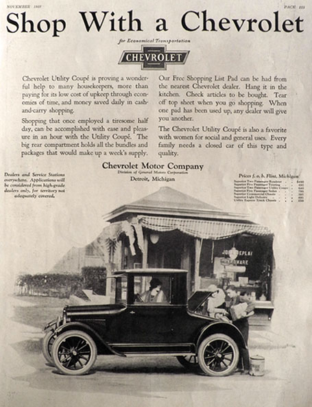 1923 Chevy Utility Coupe Ad ~ Help to Housekeepers