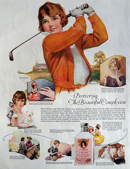 1923 Hinds Skin Cream Ad ~ Lady Golfer ~ C.F. Neagle