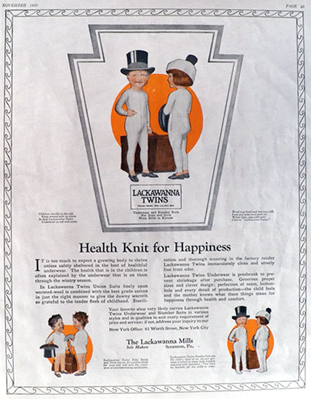 1922 Lackawanna Mills Underwear Ad ~ Lackawanna Twins