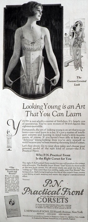 1923 P.N. Practical Front Corsets Ad ~ Looking Young