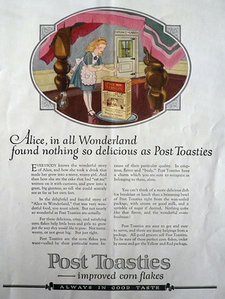1922 Post Toasties Ad ~ Alice in Wonderland
