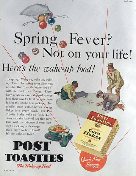 1930 Post Toasties Cereal Ad ~ Marbles