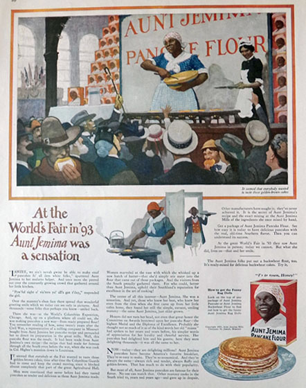 1921 Aunt Jemima Pancake Flour Ad ~ 1893 World's Fair