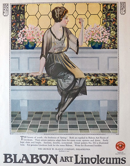 1921 Blabon Art Linoleum Flooring Ad ~ Coles Phillips