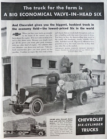 1934 Chevy Six Cylinder Truck Ad ~ Valve-In-Head