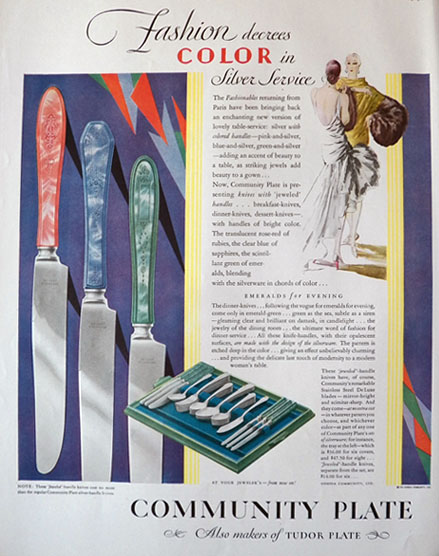 1928 Community Plate Ad ~ Jeweled Color Handles