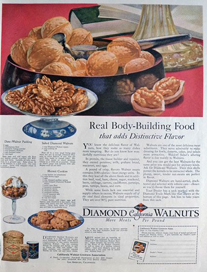 1922 Diamond Walnuts Ad ~ Body-Building Food