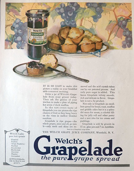 1921 Welch's Grapelade Grape Spread Ad