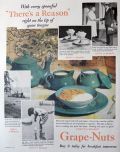 1929 Grape Nuts Cereal Ad ~ Green Vintage Dishes