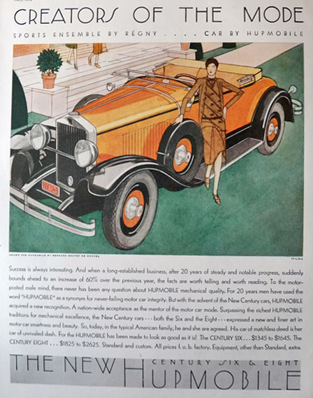 1929 Hupmobile Ad ~ Bernard Boutet de Monvel
