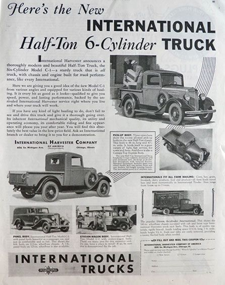 1934 International Half-Ton Truck Ad ~ Model C-1
