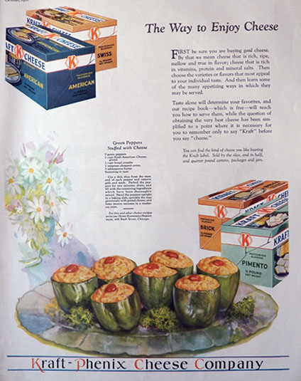 1928 Kraft Cheese Ad ~ Stuffed Peppers Recipe