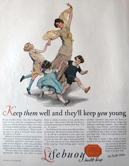 1926 Lifebuoy Soap Ad ~ Mom Dances with Children