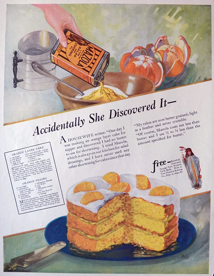 1924 Mazola Oil Ad ~ Orange Layer Cake Recipe