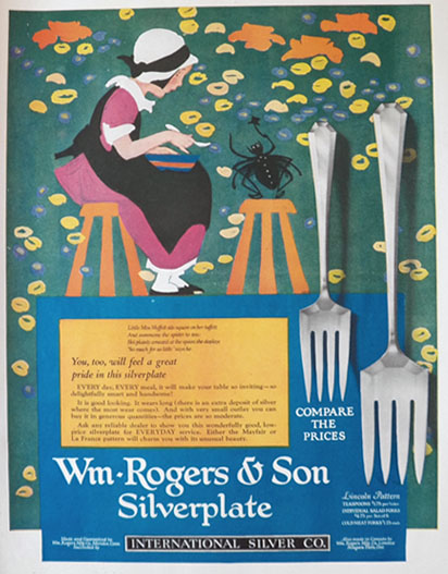 1924 Wm. Rogers Silverplate Ad ~ Lincoln Pattern ~ Little Miss Muffet