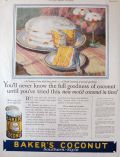 1925 Baker's Coconut Ad ~ Moist Coconut in Tins