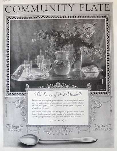 1921 Community Plate Ad ~ Patrician Iced Tea Spoon